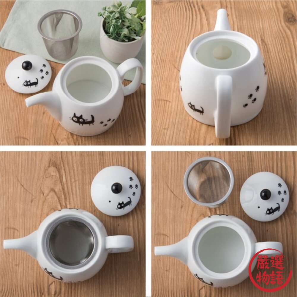 日本進口 黑貓可愛陶瓷茶壺 花茶壺 小茶壺 陶瓷茶壺 日式茶壺 茶具-圖片-4