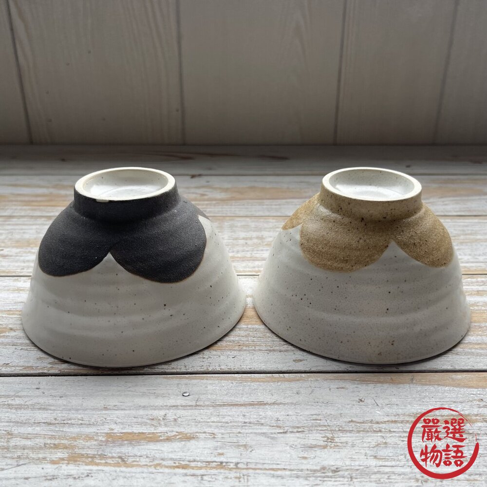 日本製 花形茶碗 美濃燒 米色 黑色 飯碗 碗 小碗 陶瓷碗 餐碗 日式餐具 情侶碗 可愛-圖片-4