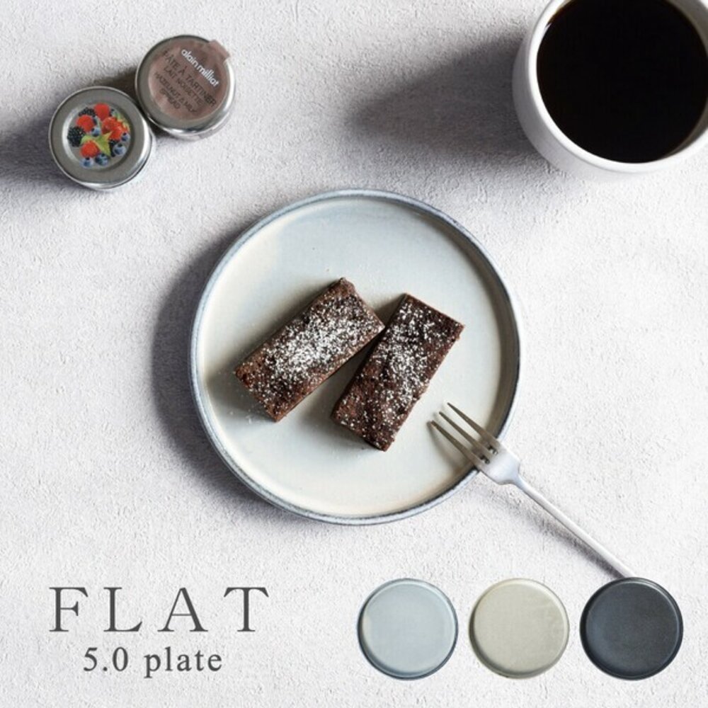 SF-020363-日本製 FLAT 莫蘭迪色系列餐盤 美濃燒 黑陶粉印 甜點盤 陶瓷盤 圓盤 蛋糕盤 時尚盤子 日本進口