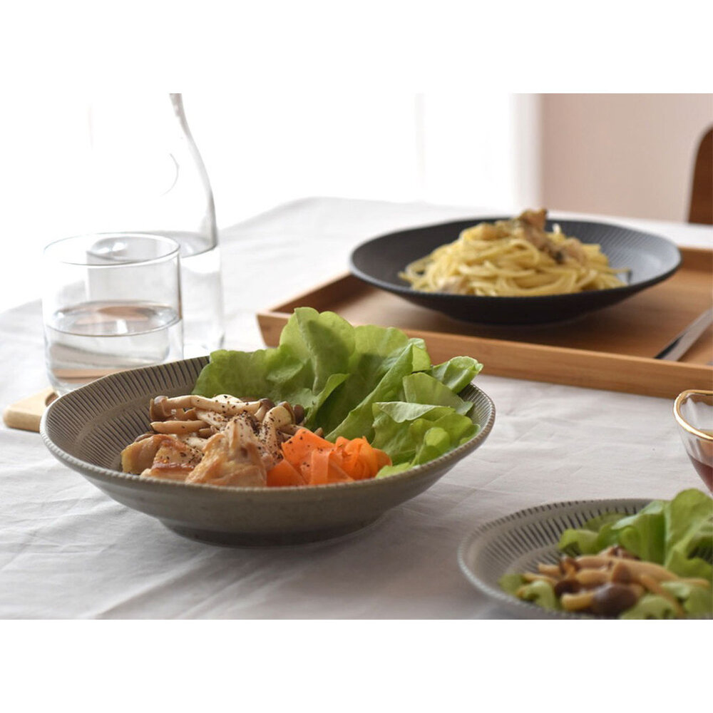 SF-020391-日本製美濃燒Allegro陶瓷深盤 獨特紋理設計 大容量適合各種料理及擺盤 日本進口