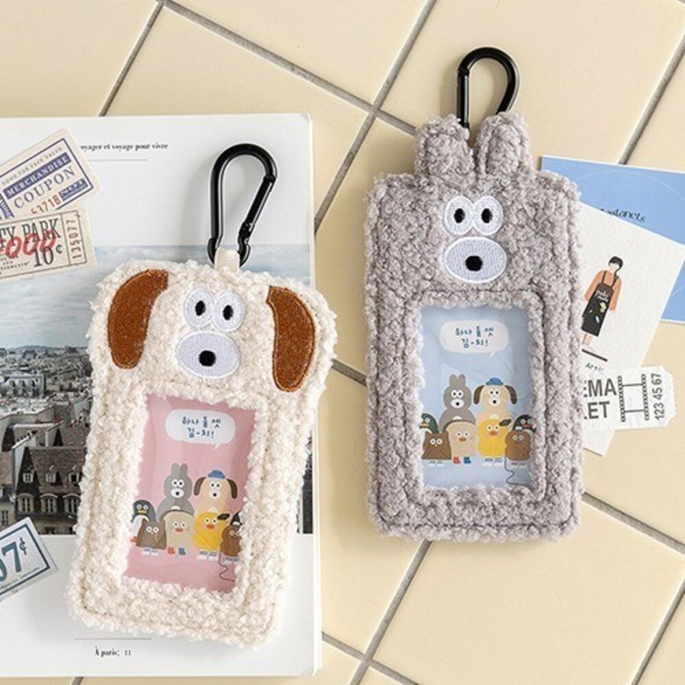 SF-020421-絨毛證件卡套 韓國Romane Brunch Brother Puppy&Bunny 可當行李掛牌不撞款式 日本進口