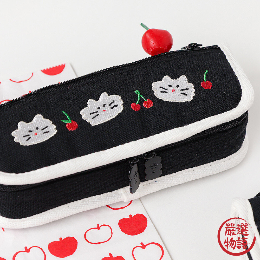 韓國文創Romane 鉛筆袋 早午餐兄弟側開式筆袋 櫻桃貓咪 吐司 行動電源收納包 小化妝包 旅行收納包 日本進口-圖片-6