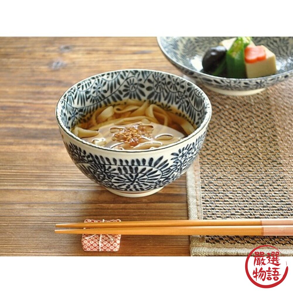 現貨 日本製美濃燒餐碗 靛藍蔓藤花紋復古陶瓷碗 530cc 1200cc 拉麵碗 湯碗 湯麵碗 日式餐碗 日本進口 封面照片