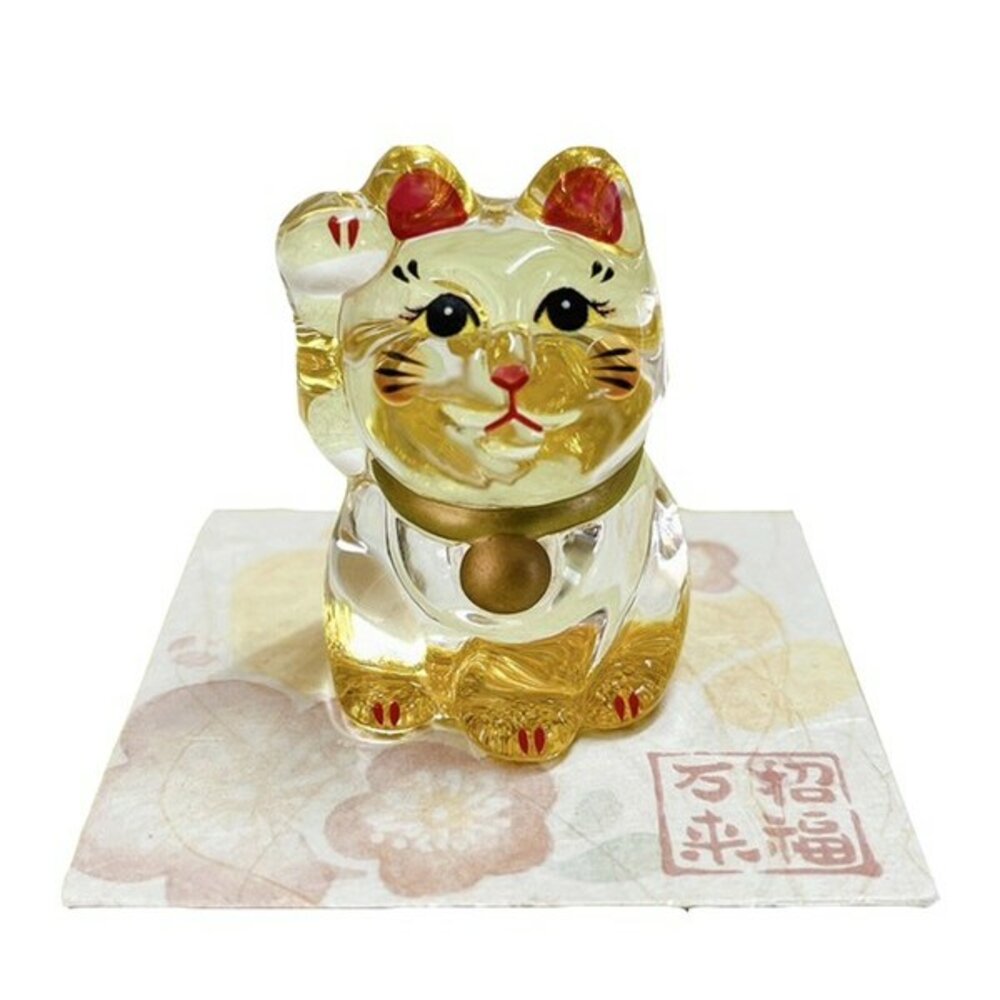 SF-020528-現貨 日式擺設 玻璃金粉招財貓擺件 招財小物 藥師窯 桌上擺件 日本招財貓 店面擺設 招財擺飾 辦公桌佈置 日本進口