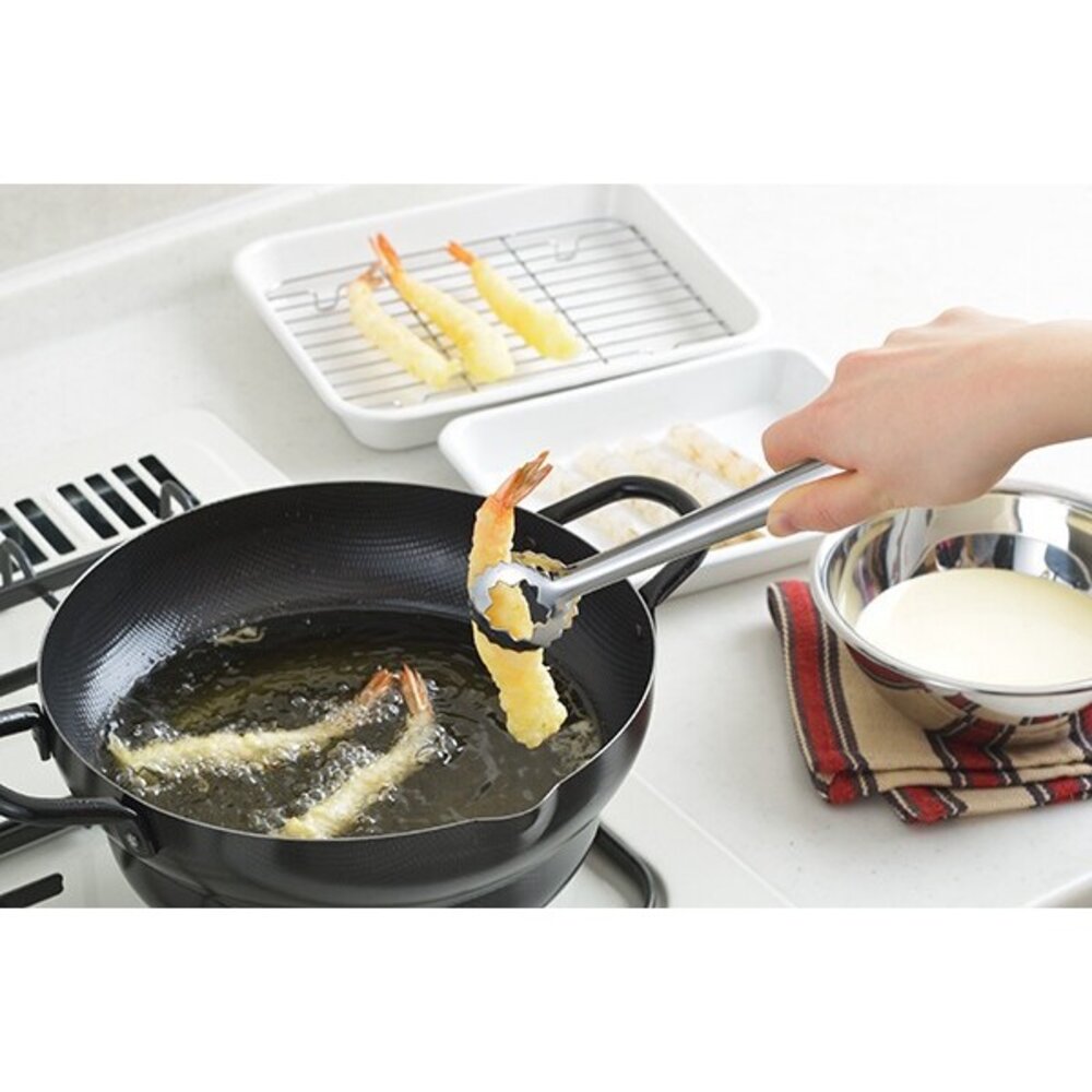 SF-020542-日本製吉川Yoshikawa不鏽鋼通用燒烤夾 天婦羅夾 食物料理夾 烤肉夾 公筷夾 23.5cm 梅花夾 日本進口