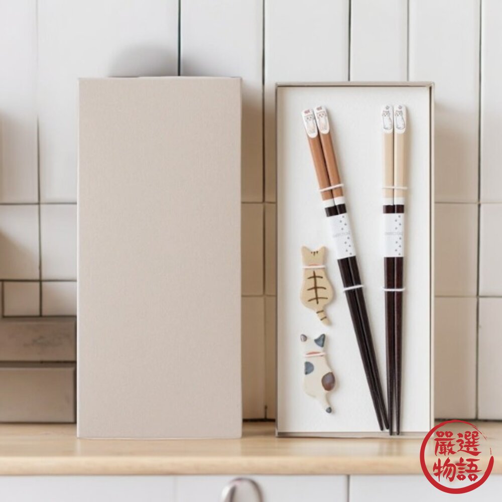 日本製造HARUPEI貓咪對筷禮盒組 附筷架 23cm 日本進口 日本天然竹筷 環保筷子 餐筷 若狭塗技 日式餐具-圖片-2