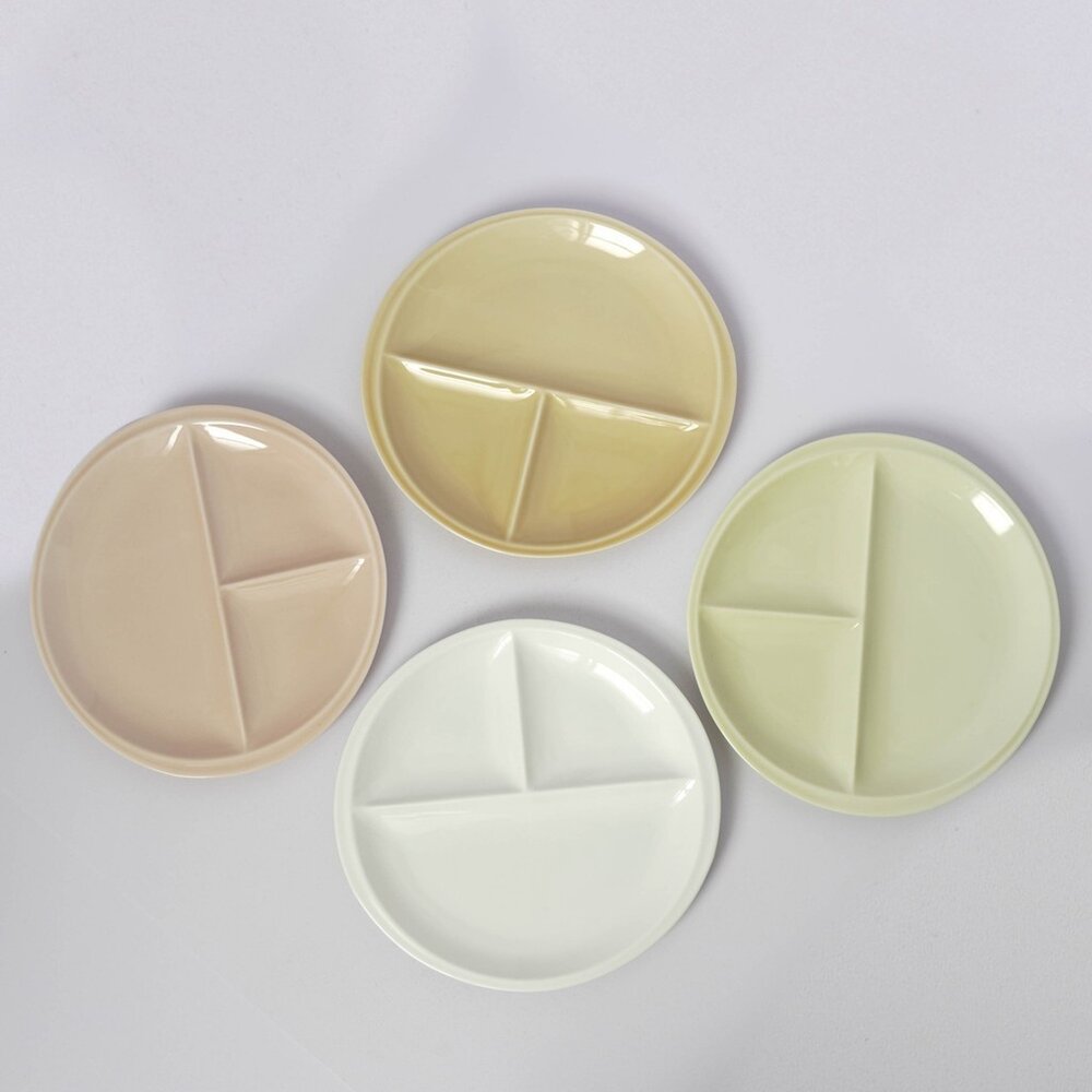 SF-020595-日本製陶瓷圓形三格盤 211餐盤 22x21cm | 輕量分隔盤 兒童餐具 日式美濃燒餐盤