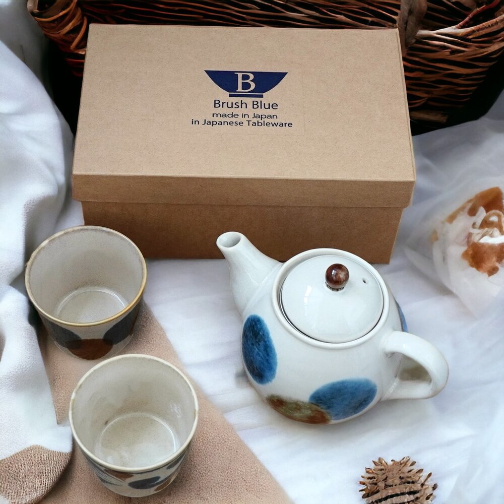 SF-020699-日本製 筆青 陶瓷茶壺 茶杯 禮盒組 陶瓷茶杯 泡茶壺 入厝禮物 新家禮物 陶瓷杯 杯子 茶壺 美濃燒 日本進口