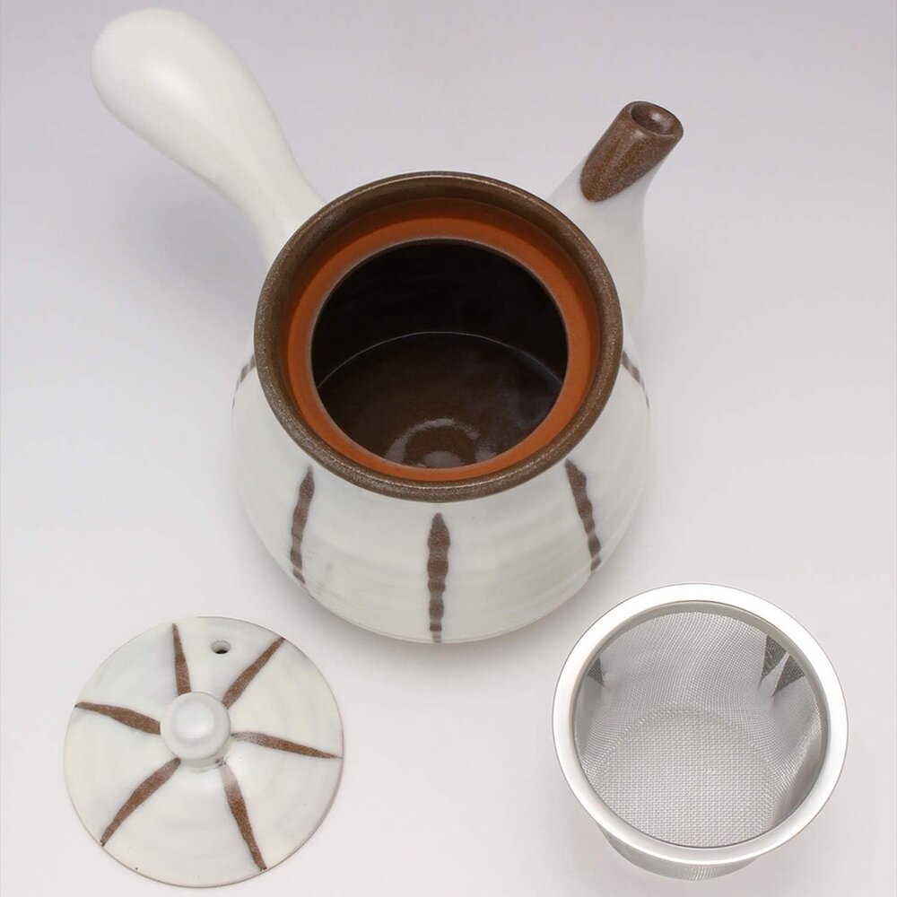 SF-020738-日本製 京十草六兵衛 茶壺 側把壺 陶瓷茶壺 附濾網 茶葉 茶海 茶具 陶壺 陶瓷 茶壺 美濃燒 壺 日本進口