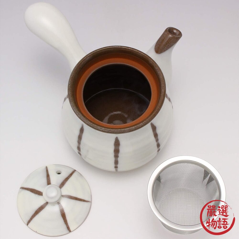 日本製京十草六兵衛茶壺側把壺陶瓷茶壺附濾網茶葉茶海茶具陶壺陶瓷茶壺美濃燒壺日本進口