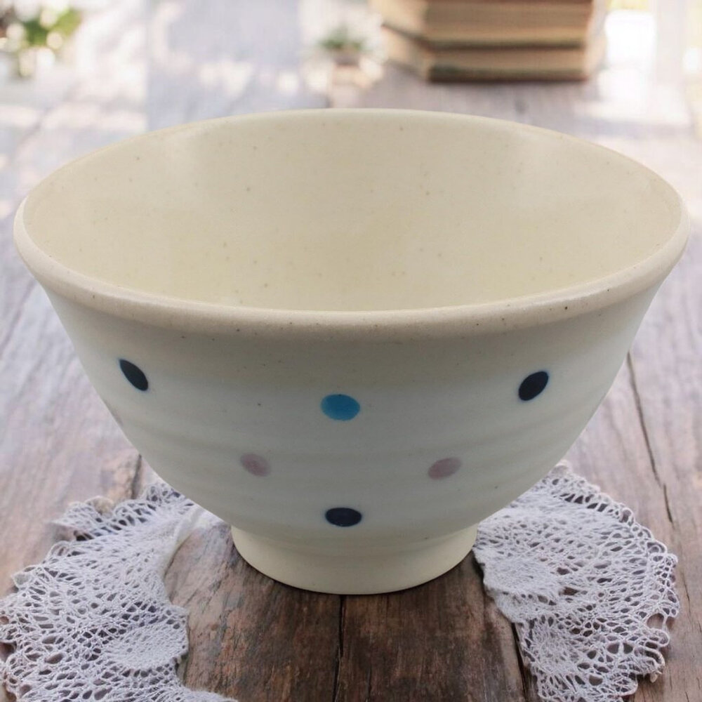 SF-020853-日本製造 美濃燒 圓點飯碗 瓷碗 米飯碗 日式碗 餐碗 300ml