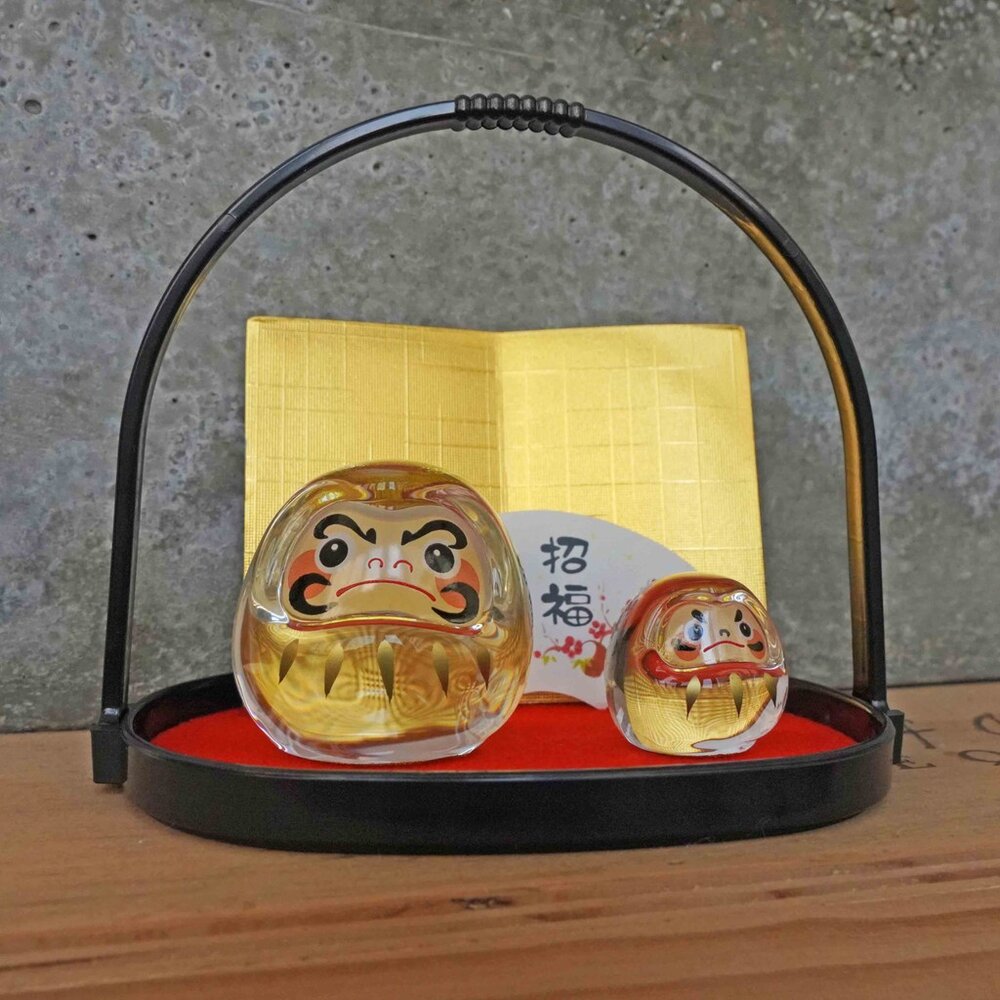 SF-020864-日本 玻璃金粉招福達摩擺飾組 開運小物 送禮小物 達摩 桌上擺件 店面裝飾 辦公桌佈置 裝飾小物 不倒翁 日本進口