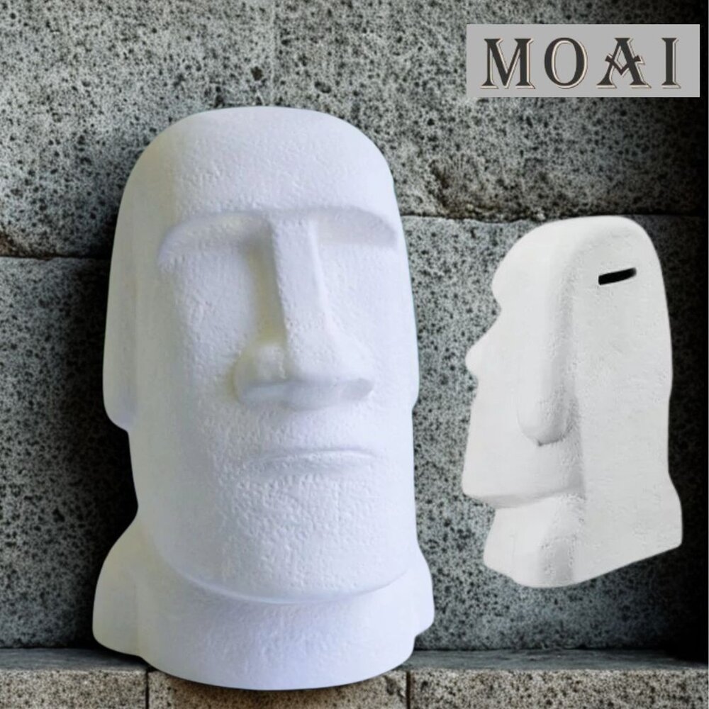 SF-020918-日本 Sunart 復活島摩艾 陶瓷存錢筒 附紙盒 摩艾石像 存錢筒 送禮 交換禮物 聖誕禮物 日本進口