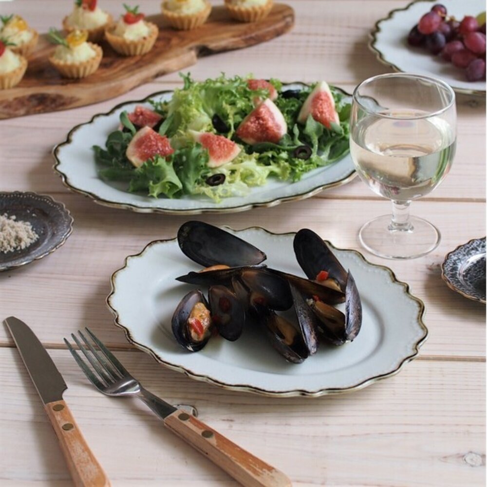 SF-020921-日本 美濃燒 餐盤 omnis 花邊餐盤 | 圓盤 陶瓷餐盤 橢圓盤 義大利麵盤 主餐盤 盤子