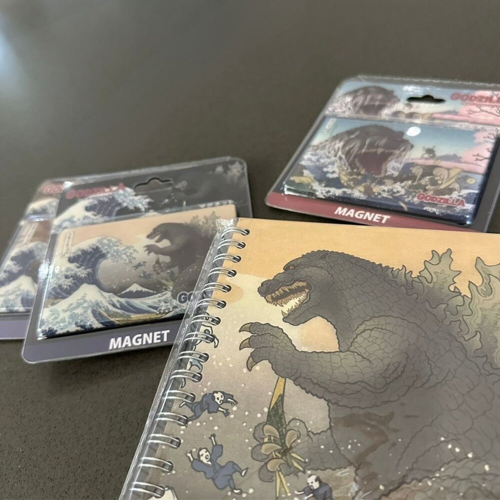 SF-020961-浮世繪x哥吉拉 日本限定【Godzilla】 巨大磁鐵 浮世繪磁鐵 冰箱磁鐵 筆記本 神奈川 葛飾北齋 日本進口