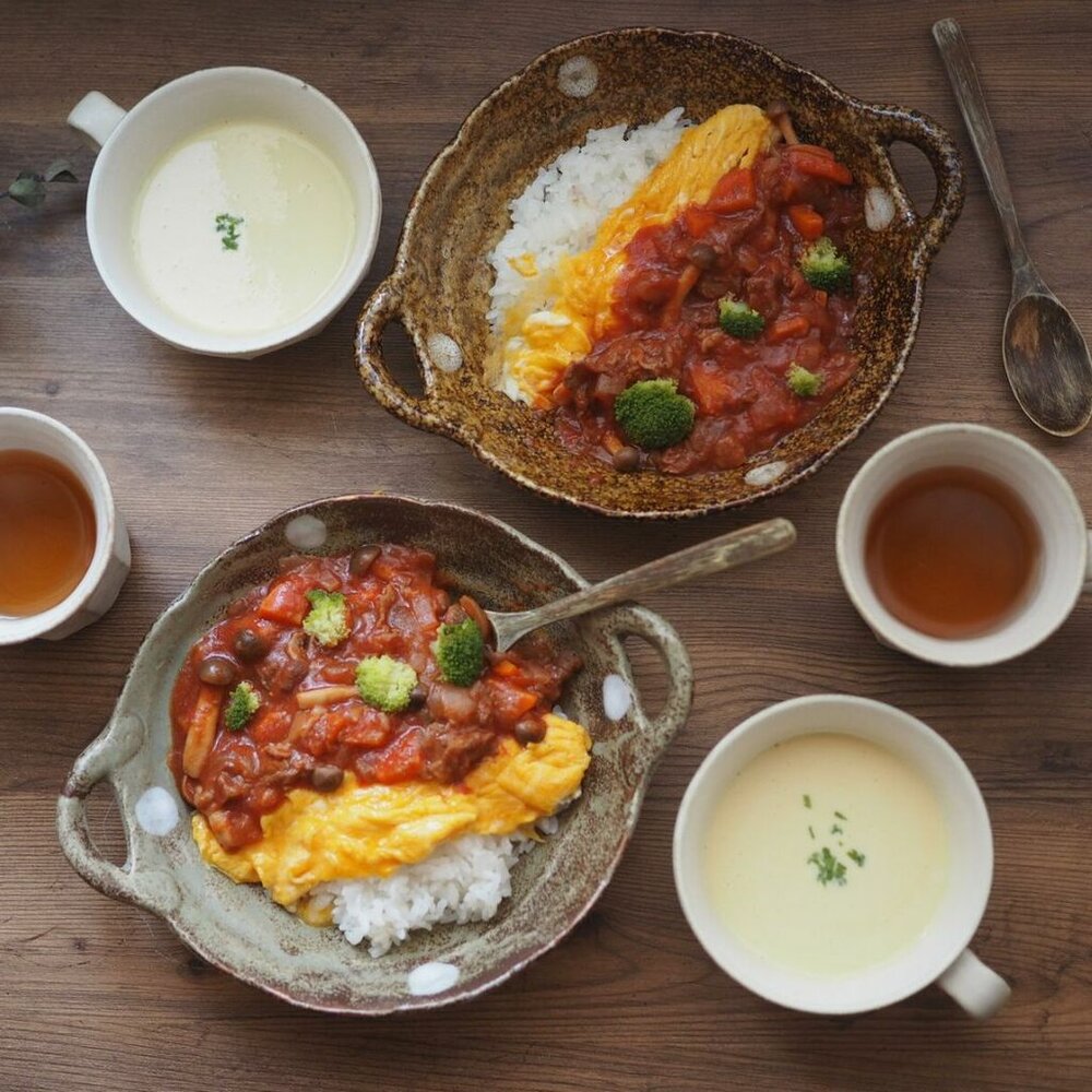 SF-020975-現貨 日本製 懷舊釉面咖哩盤 蛋包飯 雙耳盤 居家擺盤 越前水玉 雙耳鉢 陶瓷碗 咖哩盤 日式餐盤 美濃燒盤子 日本進口