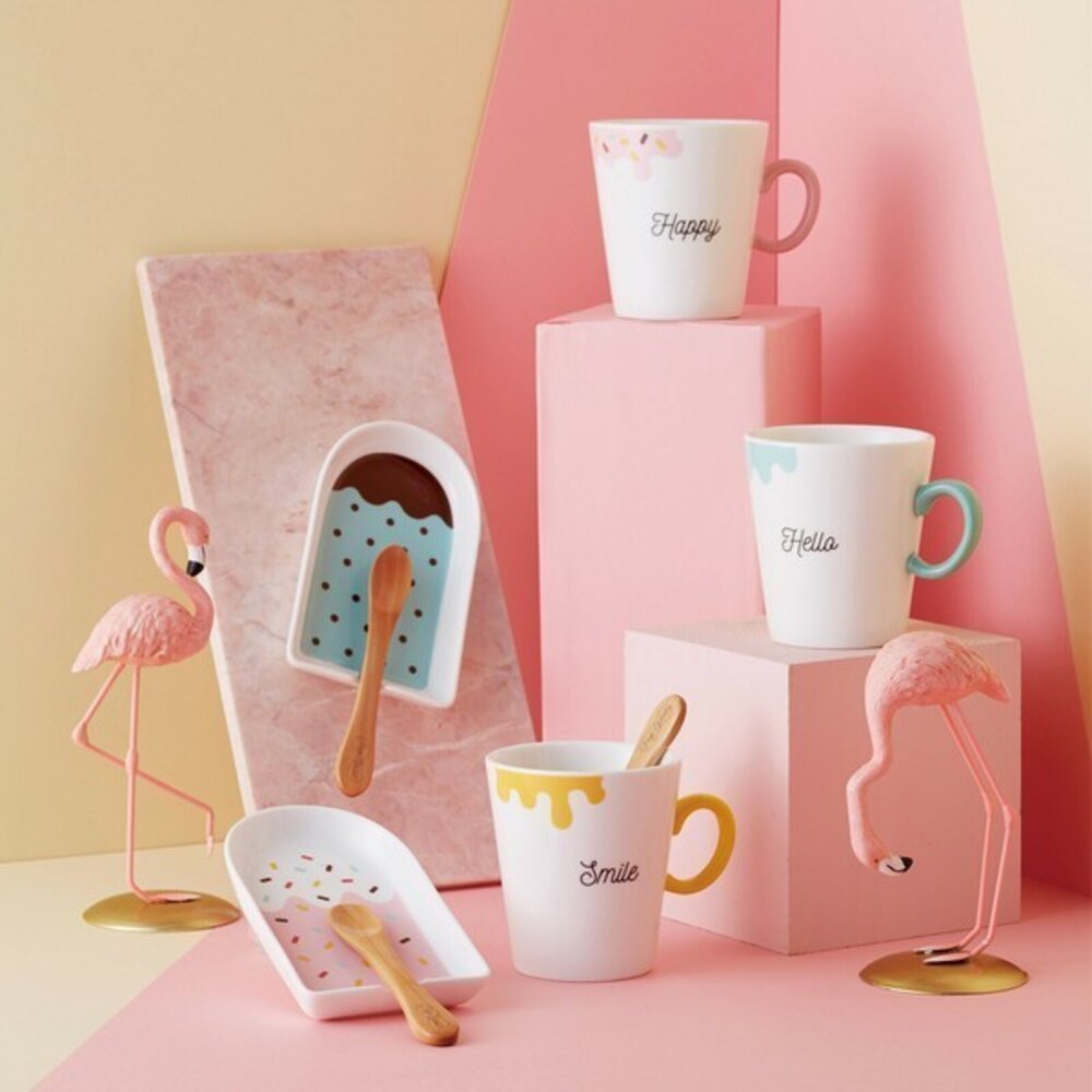 SF-021023-可愛造型杯盤匙 日本製 禮盒  三件組 交換禮物 蛋糕 甜點盤 木湯匙 馬克杯 送禮 禮盒 小倉陶器 日本進口