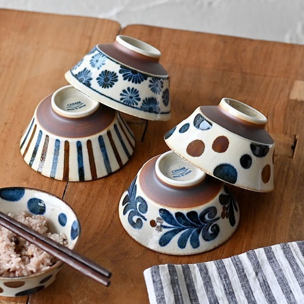 SF-021035-日本 美濃燒 手繪粗陶飯碗 釉下彩 家用碗 | 日本製飯碗 小碗 日式碗 陶瓷碗 多用碗 飯碗 美濃燒碗