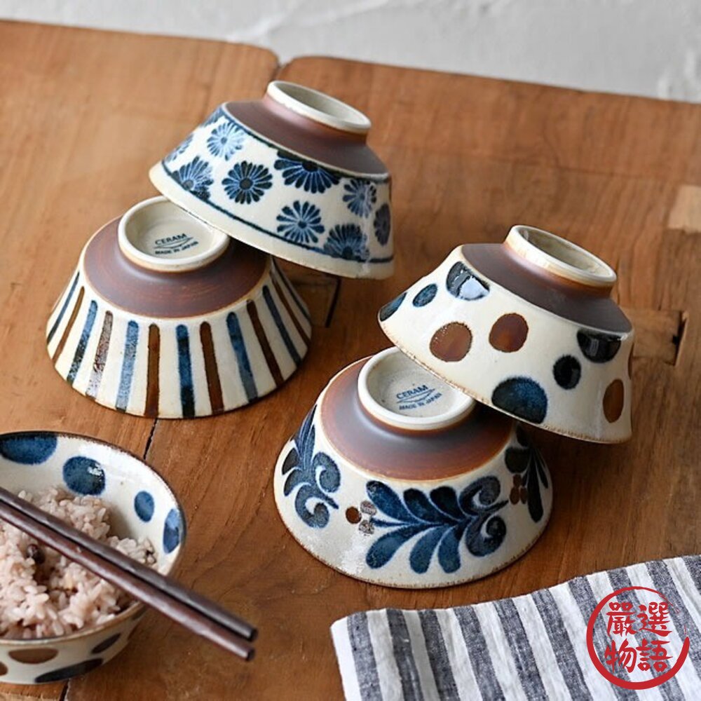 日本美濃燒手繪粗陶飯碗釉下彩家用碗|日本製飯碗小碗日式碗陶瓷碗多用碗飯碗美濃燒碗