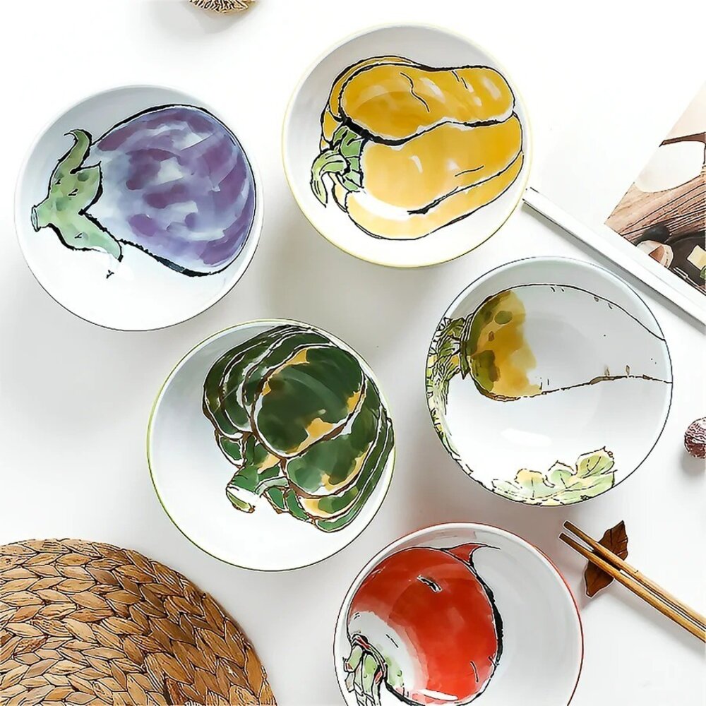 SF-021040-日本製 蔬菜造型大碗 麵碗 家用碗 小鉢碗 美濃燒｜手繪陶瓷碗 大碗 飯碗 湯碗 日本製碗 蔬菜圖案碗