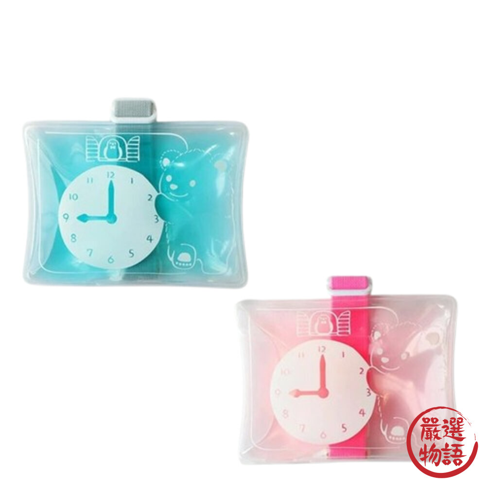 日本製 時間小熊綁帶保冷劑 粉色 藍色 綁帶 便當保冷劑 野餐 保冰 寶特瓶 冰敷 退熱-圖片-1