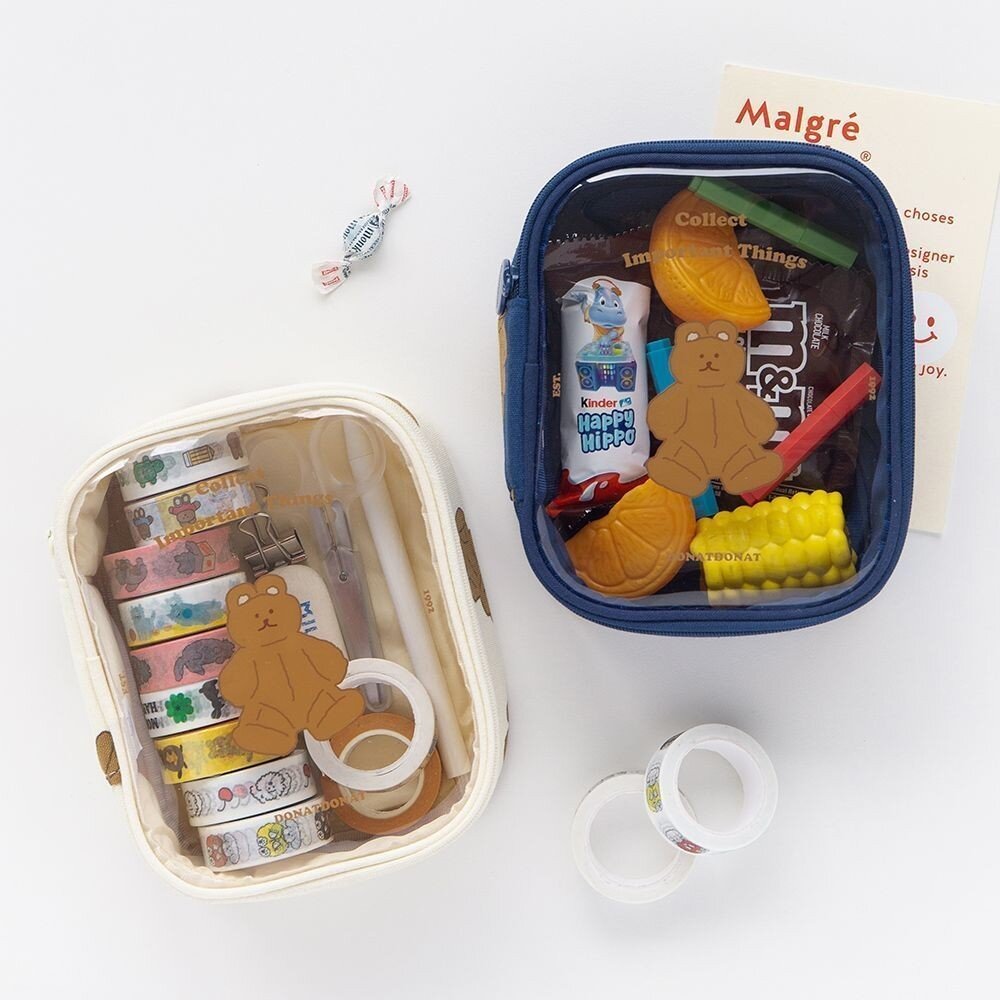 SF-021155-韓國文創 Romane 可愛收納包 透明娃包 鉛筆盒 化妝包 筆袋 小物收納包 PVC防水