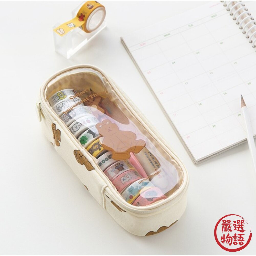 韓國文創 Romane 可愛收納包 透明娃包 鉛筆盒 化妝包 筆袋 小物收納包 PVC防水-圖片-8