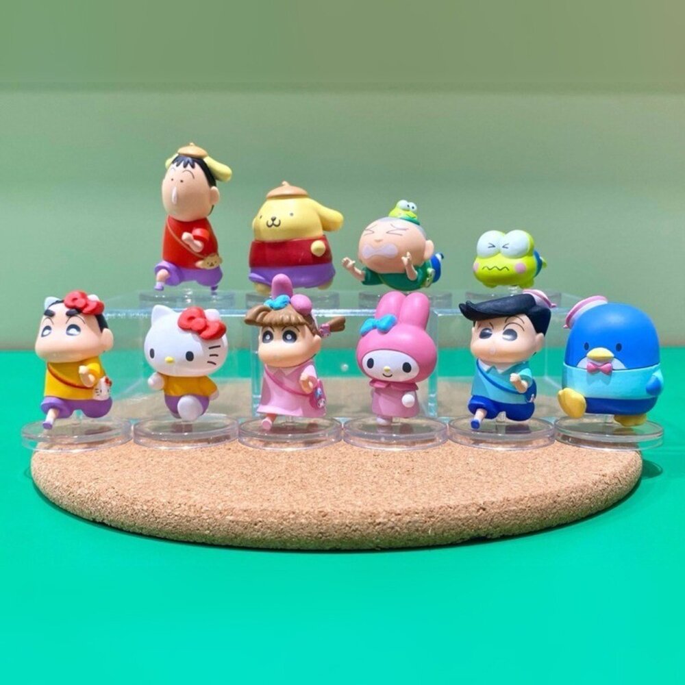 SF-021261-日本 萬代 絕版 蠟筆小新x三麗鷗 全十種排隊公仔 | 妮妮 凱蒂貓 美樂蒂 布丁狗 BANDAI 日本進口