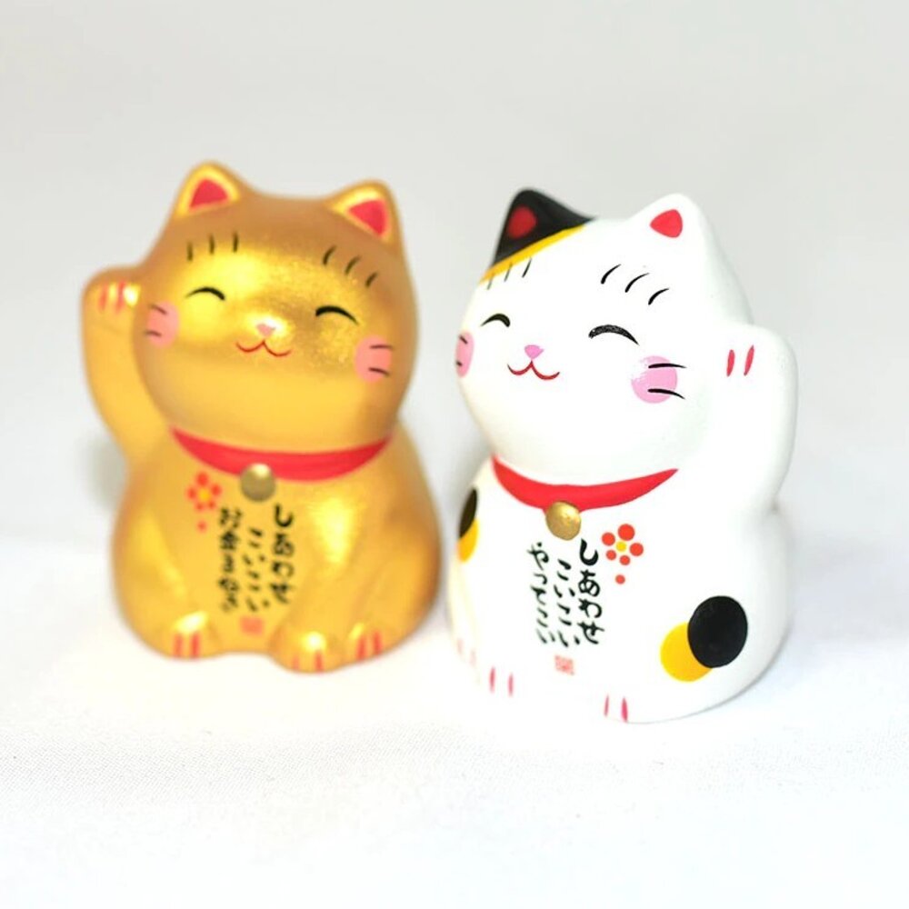 SF-021284-日本藥師窯 錦彩招財貓 附籤詩 4.5cm 迷你招財貓 | 開運小物 開運擺設 開店 財運 風水擺件