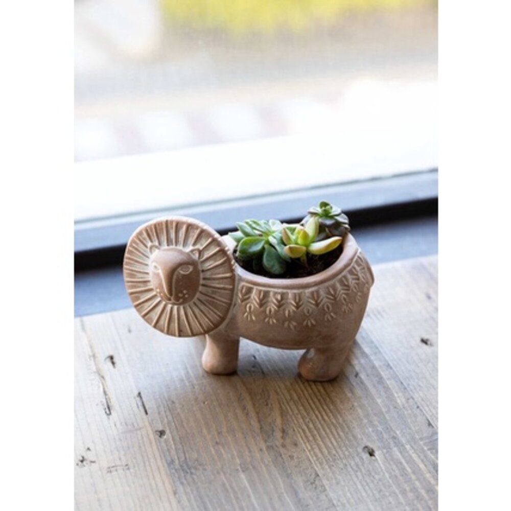 SF-021298-日本 People Tree 獅子 陶瓷盆栽 陶瓷花盆 造型花盆｜多肉盆栽 多肉花盆 花器 花盆 花架 日本進口
