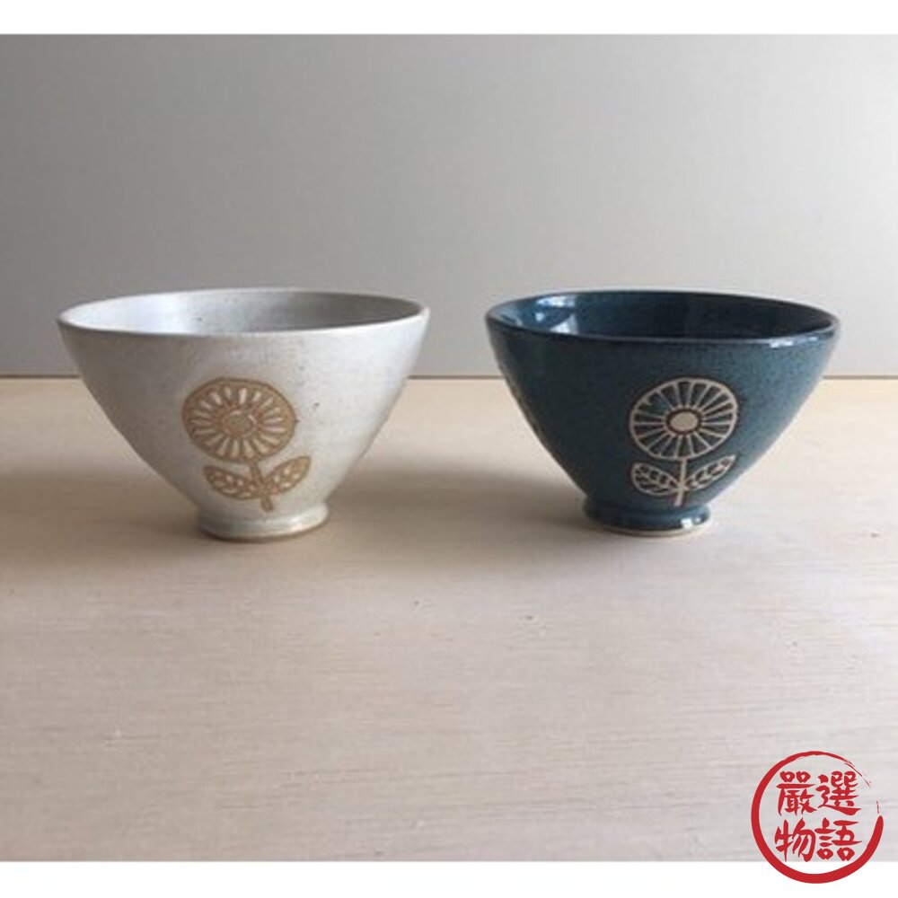 日本製HANAtoHA花朵圖案陶瓷碗 10.5cm 白色 青色|餐碗 飯碗 職人手作日式餐具 碗盤器皿 日本進口-圖片-1