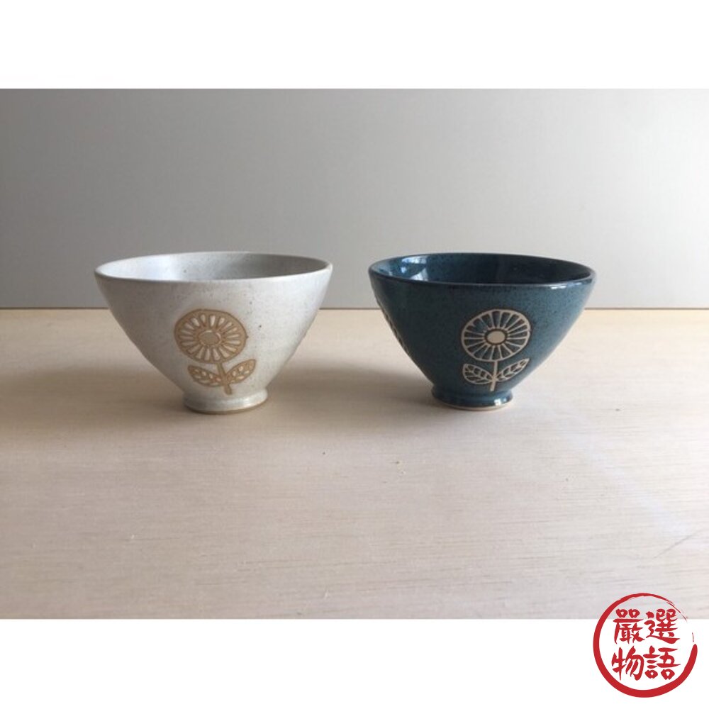 日本製HANAtoHA花朵圖案陶瓷碗10.5cm白色青色|餐碗飯碗職人手作日式餐具碗盤器皿日本進口