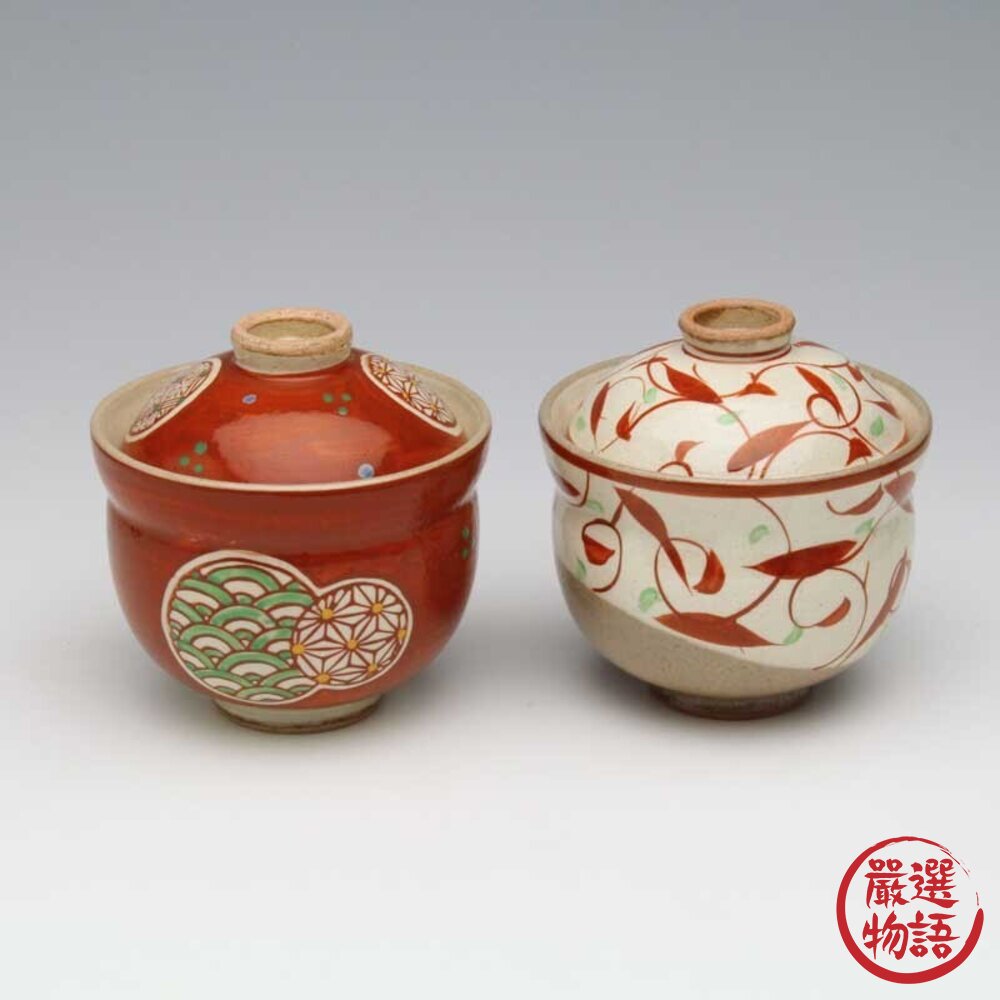日本製紅色陶瓷過年吉祥蓋碗 碗 蒸蛋碗 甜點碗 | 茶碗蒸 日本碗 帶蓋碗 湯盅 湯碗 燕窩碗-圖片-5