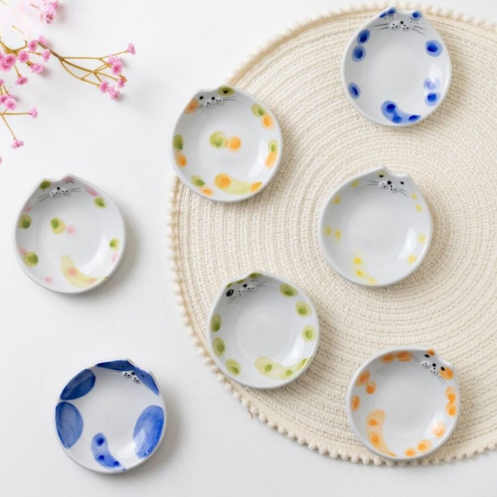 SF-021394-mie 彩色貓咪小盤子 新年豆皿 瓜子盤 | 甜點盤 前菜盤 小碟子 貓咪盤子 可愛碟子 小菜碟