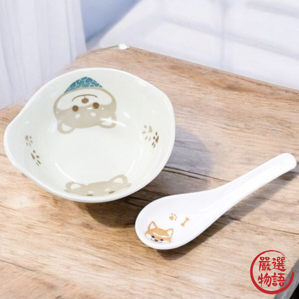 SF-021428 - 日本 田中箸店 招柴湯碗 柴犬碗 兒童餐碗 | 湯匙 陶瓷湯碗 飯碗 湯匙組 日系可愛 餐具 日本餐具 日本進口