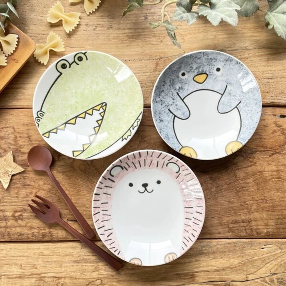 SF-021496-日本製 美濃燒 陶瓷盤 小盤子 醬料碟 小碟子 | 蛋糕盤 點心盤 水果盤 盤子 菜盤 刺蝟 企鵝 鱷魚 日本進口