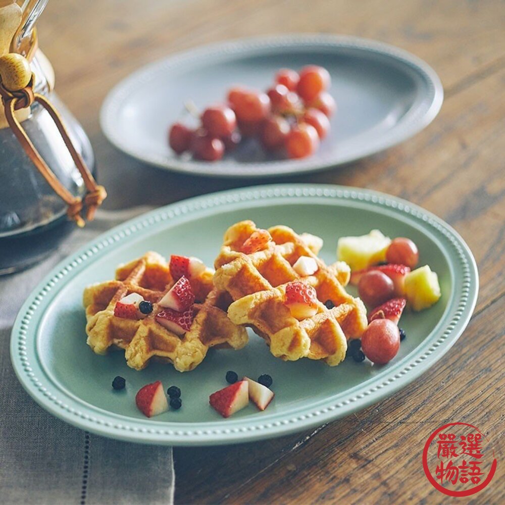 日本製 美濃燒 立體的珍珠點點 橢圓盤 21cm | 珍珠邊盤 甜點盤 輕食料理盤 拍照道具 復古可愛盤子 封面照片