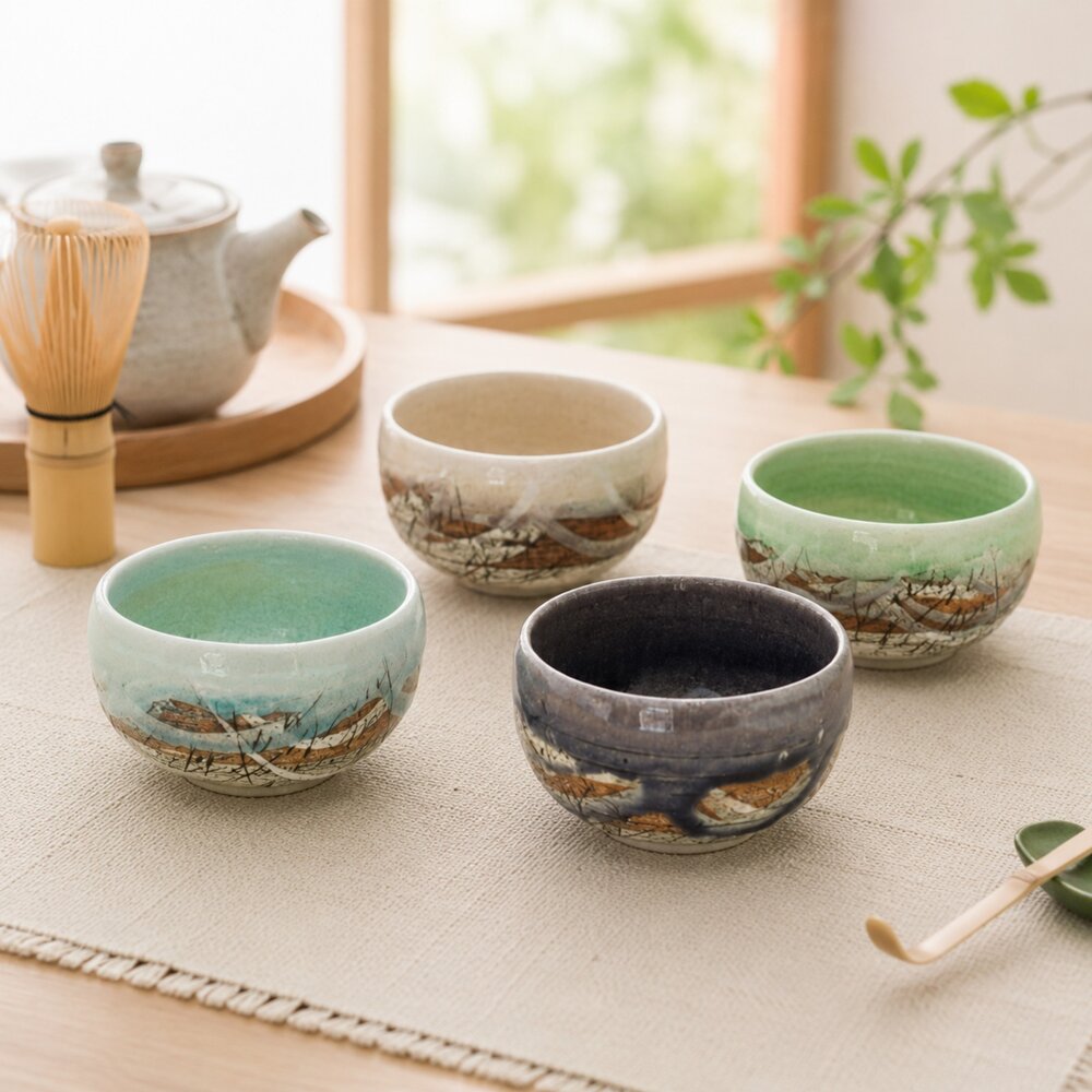 SF-021587-日本製美濃燒線條雕刻抹茶碗 | 日式飯碗 陶瓷碗 和風餐具 茶碗 湯碗 日本餐具