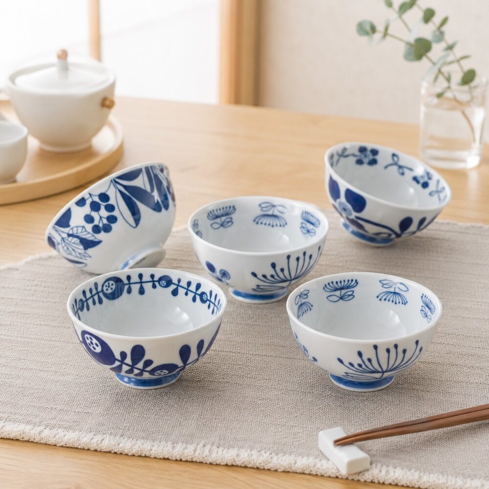 SF-021604-日本製波佐見燒 陶瓷飯碗五入組 | 波佐見燒青花瓷碗 日式碗盤 日本碗 餐具碗 和風餐具 送禮