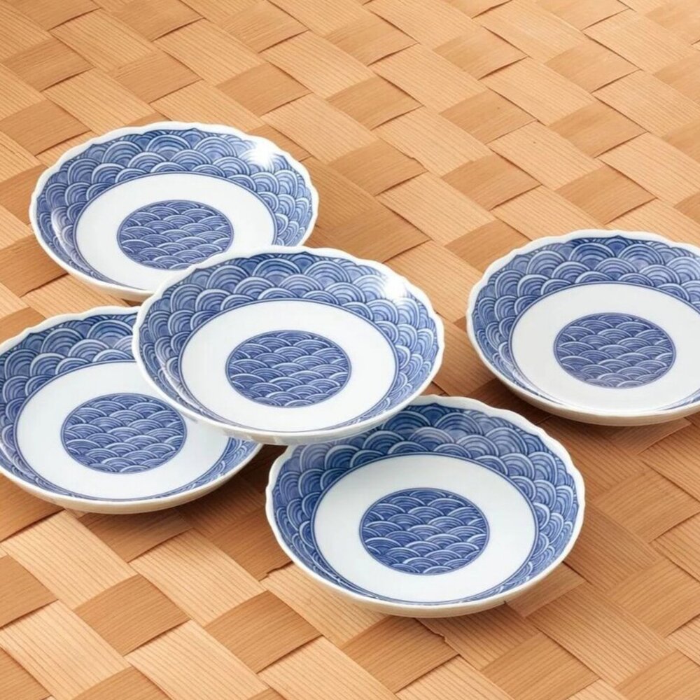 SF-021625-日本製波佐見燒日式經典青海波16cm餐盤5入組 | 日式餐盤 陶瓷盤 新居入厝禮 餐盤組 菜盤 質感餐具 日本進口