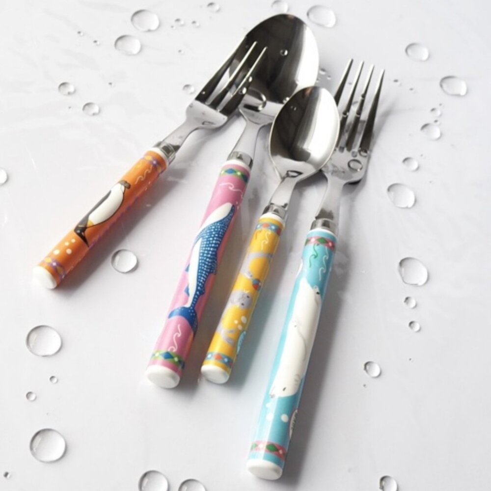 SF-021629-日本燕三條 高桑金屬 海洋動物不銹鋼叉子 ｜色彩鮮豔生動 北極熊 海豚 企鵝 環保餐具 露營餐具 餐叉 日本進口