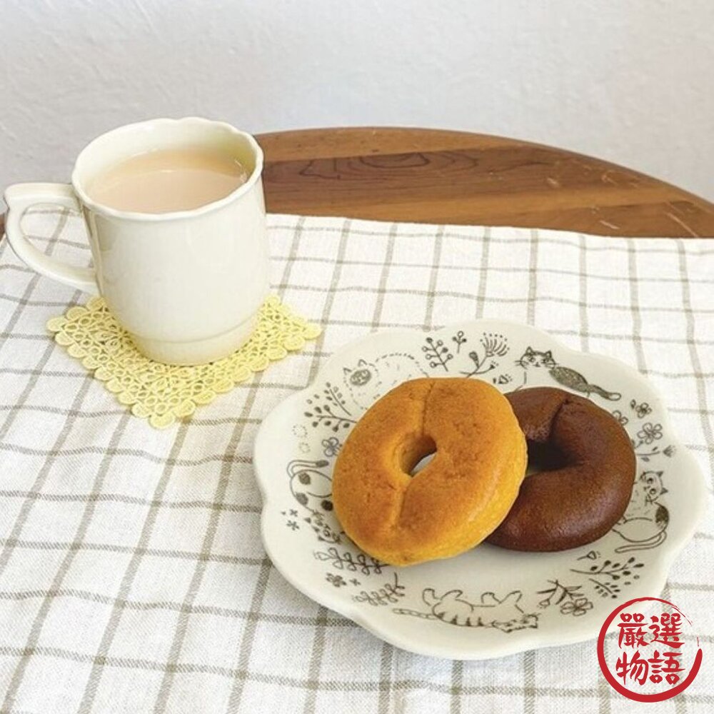 日本製美濃燒 花朵貓咪盤 貓咪插畫 陶瓷盤 | 餐盤 點心盤 貓咪盤子 造型盤 美濃燒盤子 日本進口-圖片-1