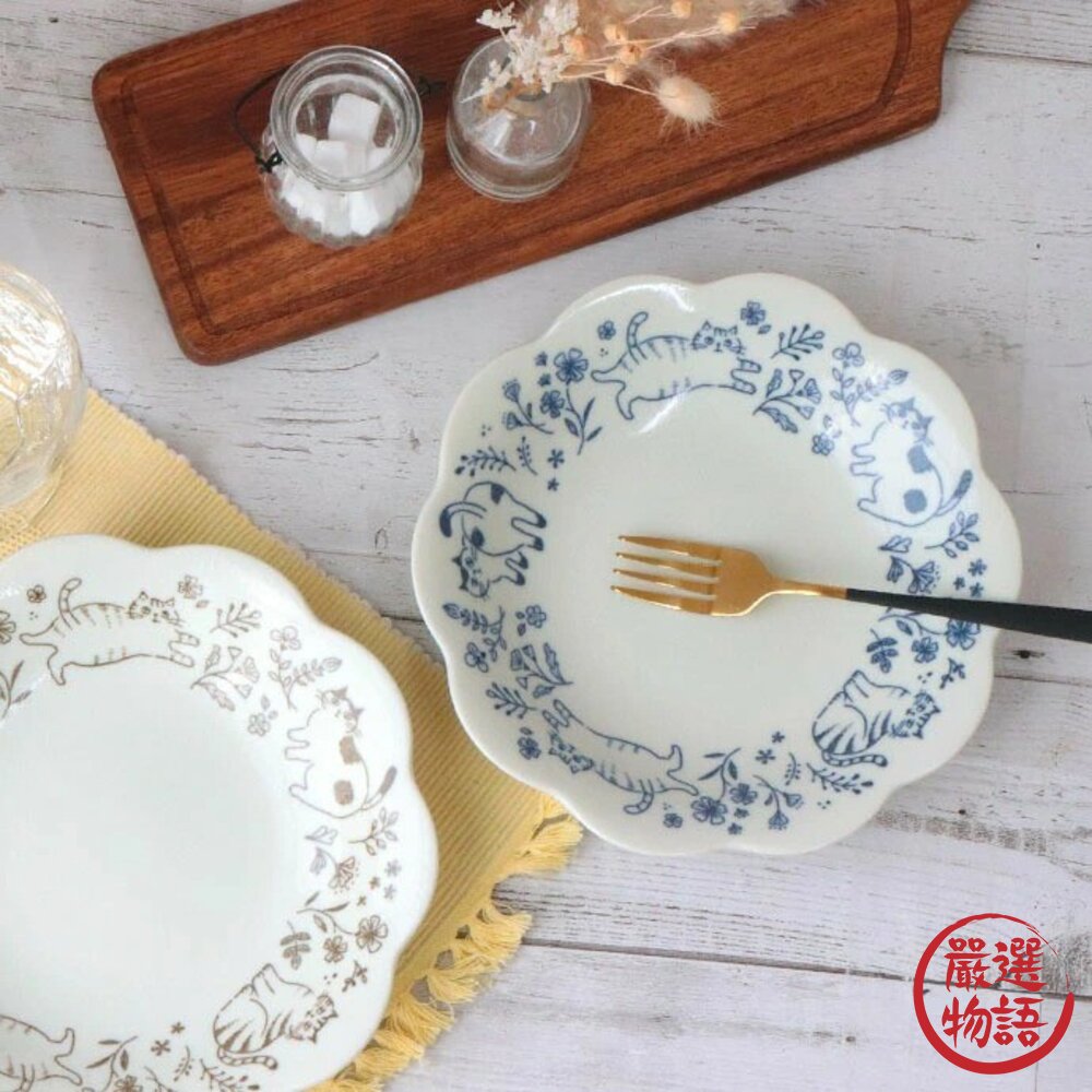 日本製美濃燒 花朵貓咪盤 貓咪插畫 陶瓷盤 | 餐盤 點心盤 貓咪盤子 造型盤 美濃燒盤子 日本進口-圖片-2