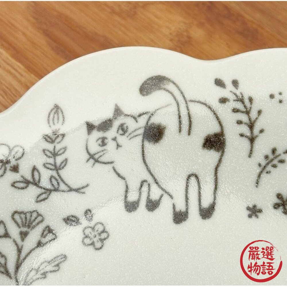 日本製美濃燒 花朵貓咪盤 貓咪插畫 陶瓷盤 | 餐盤 點心盤 貓咪盤子 造型盤 美濃燒盤子 日本進口-圖片-6