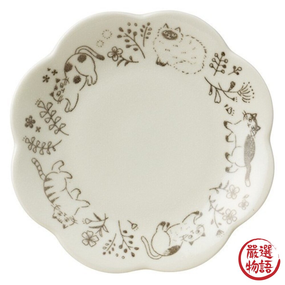 日本製美濃燒 花朵貓咪盤 貓咪插畫 陶瓷盤 | 餐盤 點心盤 貓咪盤子 造型盤 美濃燒盤子 日本進口-圖片-7