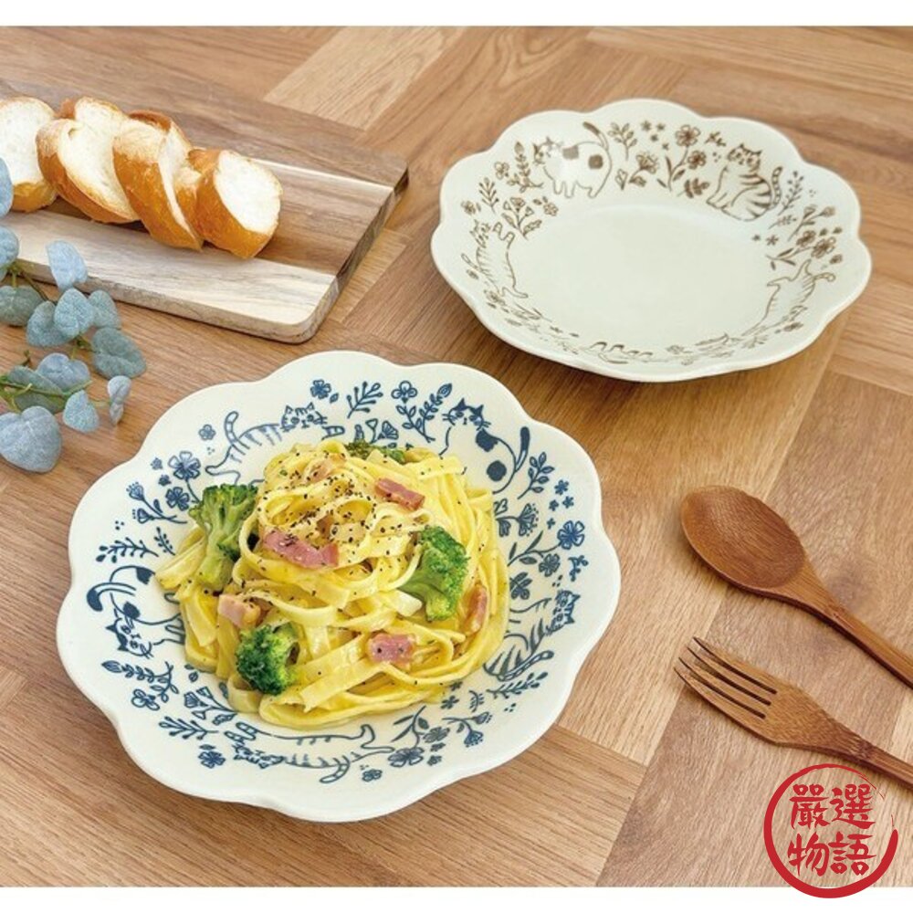 日本製美濃燒花朵貓咪盤貓咪插畫陶瓷盤|餐盤點心盤貓咪盤子造型盤美濃燒盤子日本進口