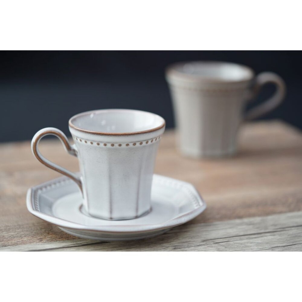 SF-021721-日本製 法式古典 Coline 咖啡杯盤組 職人浮雕 | 陶瓷甜點盤 下午茶組 歐式優雅美學 日本進口