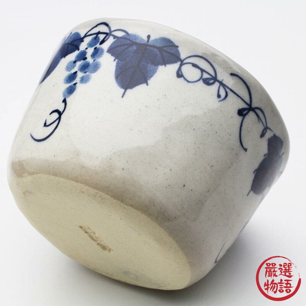 日本瀨戶燒 粉引葡萄茶杯 陶瓷麵碗 湯碗 片口杯 茶杯 茶碗 豬口杯 藍白葡萄紋 日式餐具 食器 日本進口-圖片-8