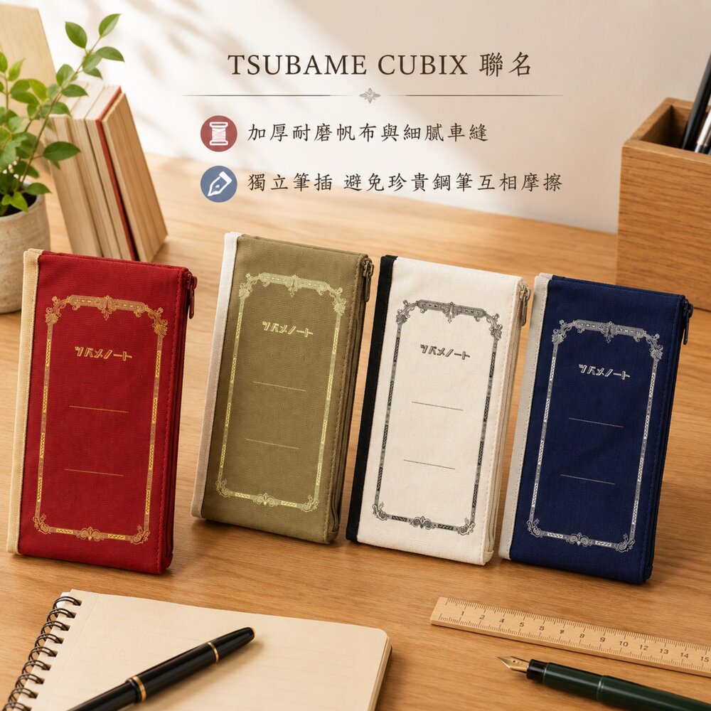 SF-021840-日本文具 TSUBAME CUBIX 聯名雙折帆布筆袋 | 收納袋 鉛筆盒 多功能筆袋 筆記本造型 日本進口