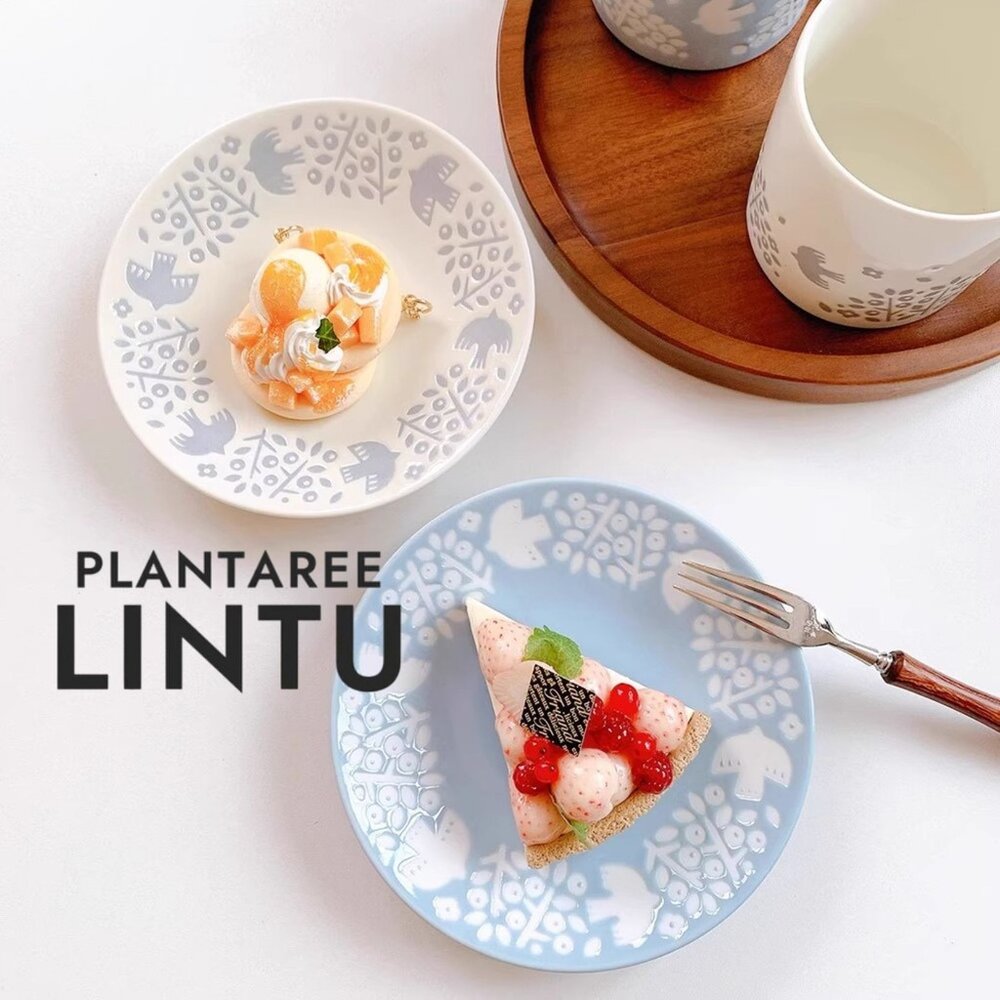 SF-021863-現貨 日本開運餐盤 LINTU 小鳥 植物 圓盤 大盤 拉麵碗 馬克杯 兩色可選 北歐風 手繪花鳥 陶瓷盤 日本進口